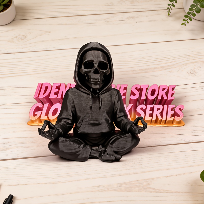 Yoga Fitness Model - Gotische Kapuzen-Skelettstatue 3D-Druck Yoga-Posen-Schädel Mini-Figur Zen-Ornament