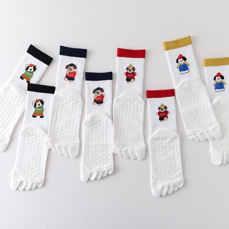 Yoga Toe Separator - Cartoon 5-Zehen-Yoga-Socken, rutschfeste Mid-Crew-Socken, atmungsaktive Zehentrenner-Socken